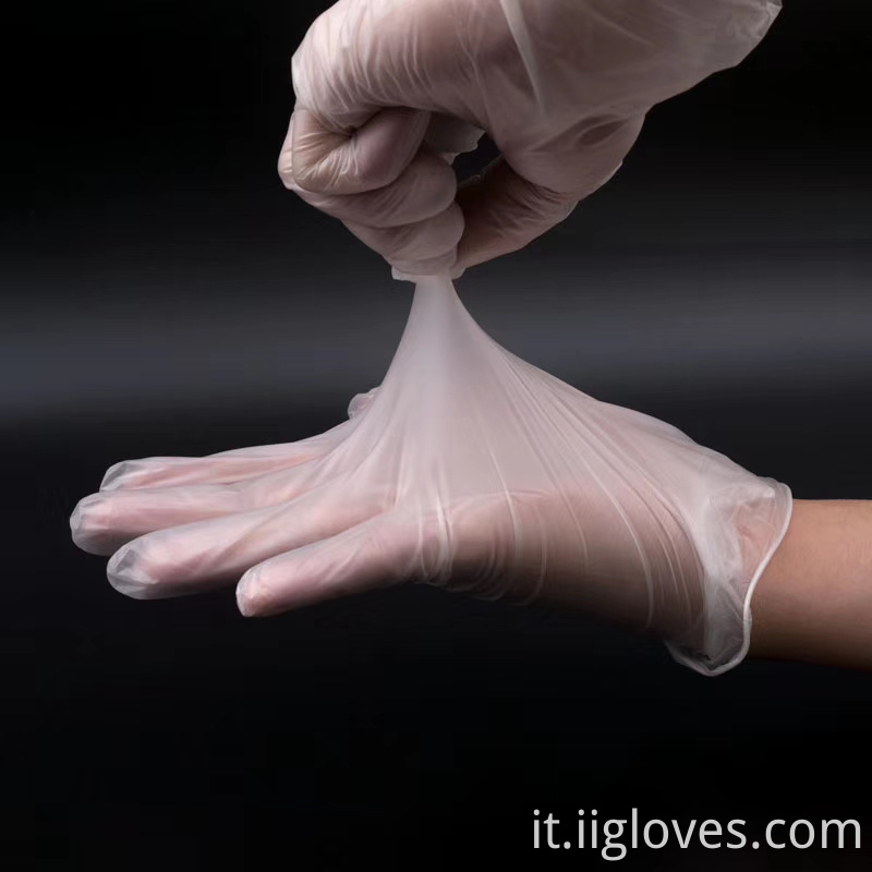 Protezione da lavoro trasparente usa e getta anti-acido PVC Glove elastico Servizio di grado di cibo in polvere senza polvere